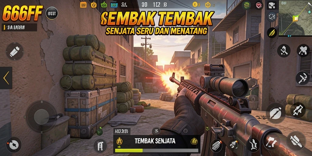 Tampilan antarmuka permainan 666FF dengan berbagai senjata dan karakter.