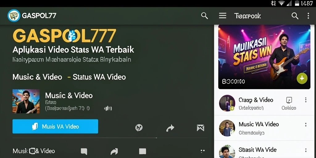 Tampilan aplikasi GASPOL77 dengan pilihan Status WA Video yang bervariasi.