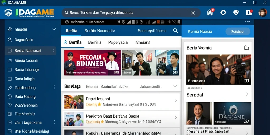 Antarmuka <strong>IDAGAME</strong> yang menarik, menampilkan berita terkini dengan jelas.